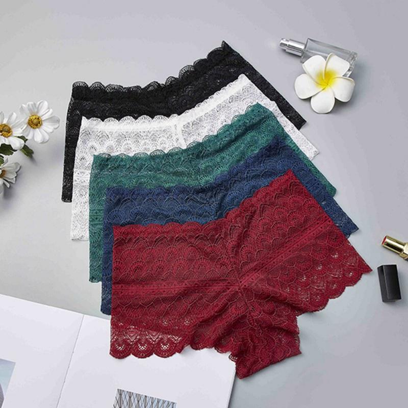 Women Seamless Lace Panties Sexy Lace Lingeries Briefs Summer Panties Breathable Underwear, Red