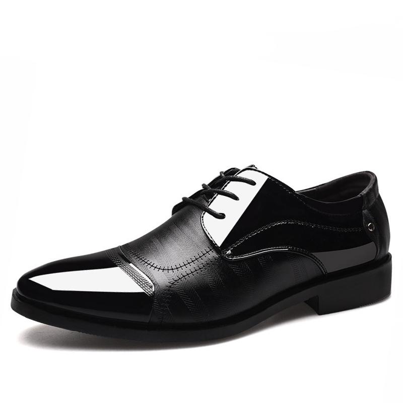 2020 NEW Mens Dress Shoes Pointed Toe Leather Formal Shoes Men Oxfords Lace Up Men's For Wedding Business Big Size 38-48