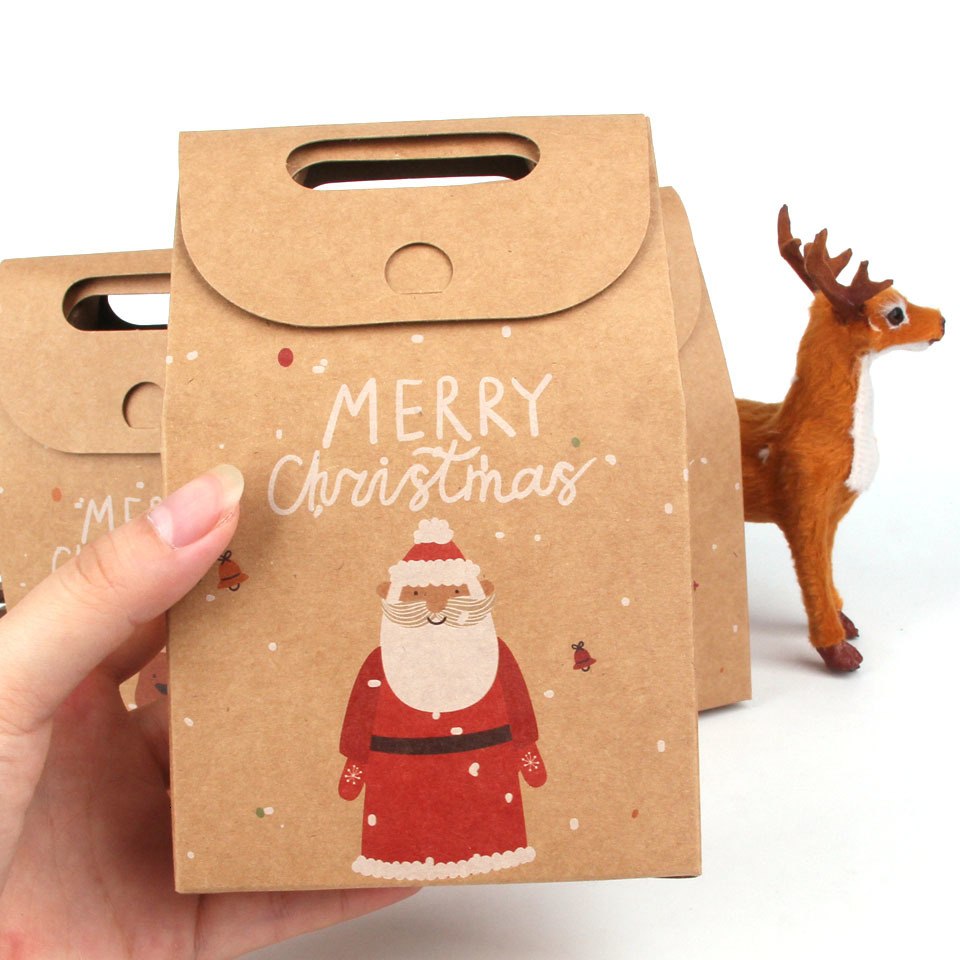20PCS/Lot Christmas Santa/Snowman/Deer Kraft Candy Gift Bags Cookie Bags Merry Christmas Guests Packaging Boxes Party Decorations
