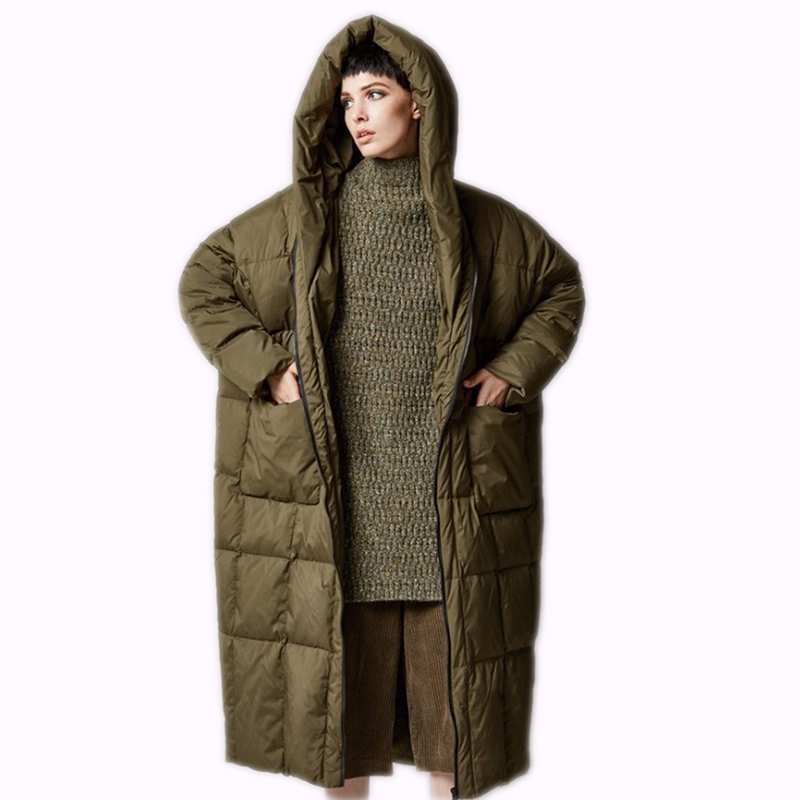 New Fashion Winter 2020 women casual loose cocoon coat thick long hooded duck down jacket warm outwear plus size 7XL Warm coat LJ201127