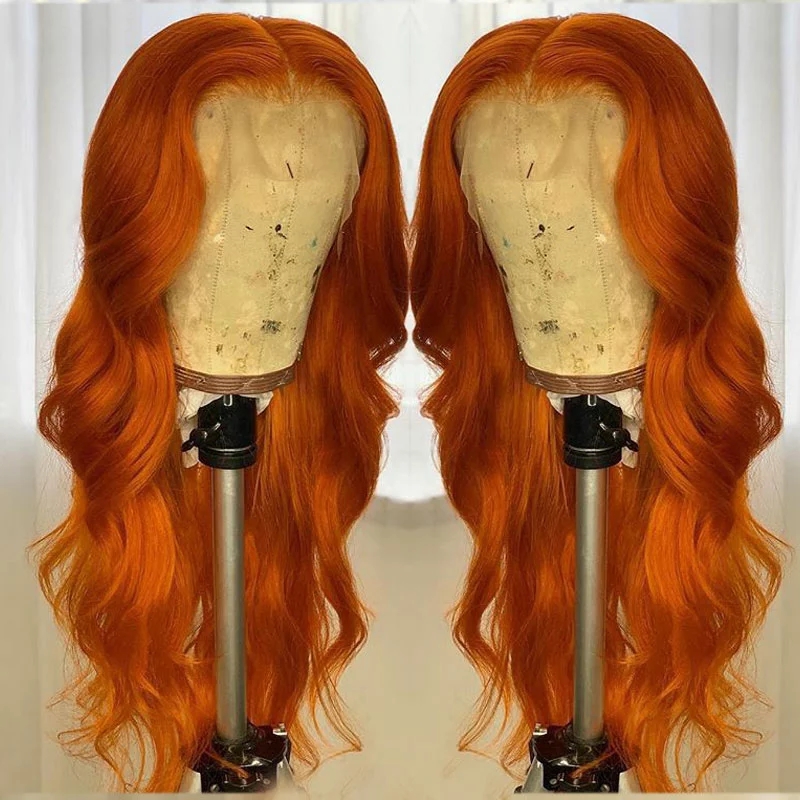 180% Ginger Orange Brazilian Full Lace Front Wig Wavy Auburn Copper Red Synthetic Wigs Pre Plucked Hairline for Women