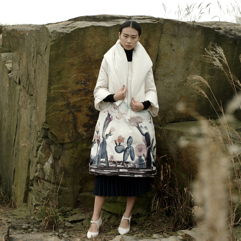 Winter Jackets Women 90% White Duck Down Print colourful Parkas with Hooded Coats Long Down Warm Casual Snow Outwear T200102