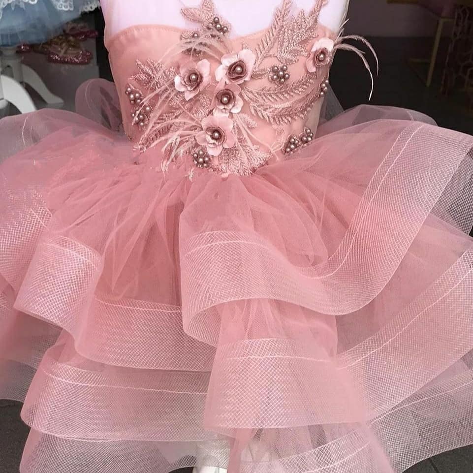 2020 Blush Pink Lace Flower Girl Dresses Sheer Neck Little Girl Wedding Dresses Cheap Communion Pageant Dresses Gowns ZJ445