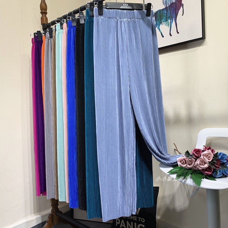 Candy Color Pleated Cool Wide Leg Trousers Female Summer High Waist Loose Thin Ankle Pants Long Trousers 13 Colors 201106