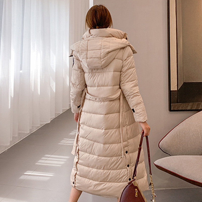 women's Xlong thick parka winter solid jackets with sashes epaulet hooded plus size warm coat female outwear giacca donna 200928