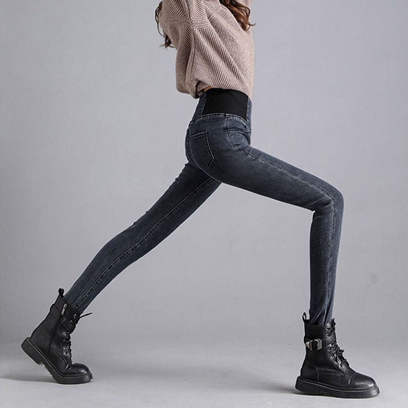Classical vintage plus szie skinny jeans women elastic high waist stretch slim denim pencil pants solid colors straight leg jean 210203