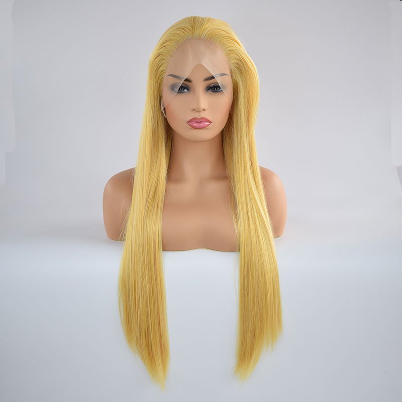 Mix Yellow Natural Straight Synthetic 13*4 Lace Front Wig Heat Resistant Fiber blonde wig Natural Hairline For Women Wigs