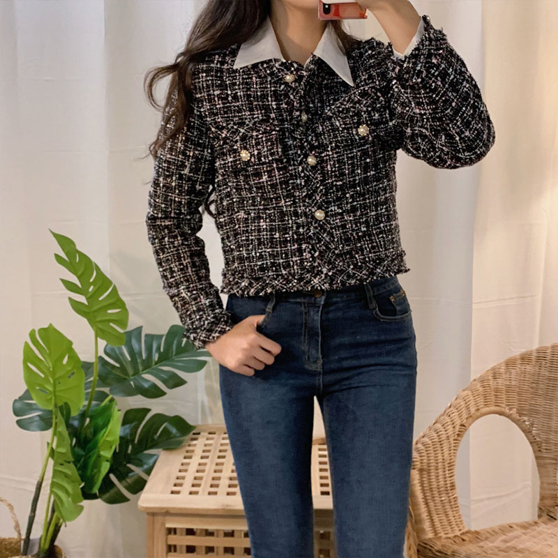 New Spring coat women Tweed Jacket high quality Small Fragrance Patchwork Jacket Women Korean Tweed Short Elegant Autumn Q4 201006