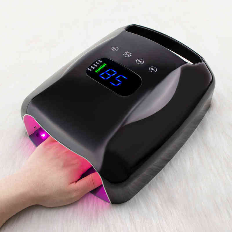 96W Rechargeable Nail Lamp with Handle Professional Red Light Nail Glue Baker Cordless Manicure Light Wireless Nail UV LED Lamp 220111