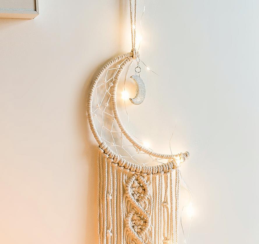 Woven Moon Dream Catcher Macrame Wall Hanging Tapestry Home Nursery Wall Decor Handmade Dreamcatcher Ornament Beige Bohemian Style7823433