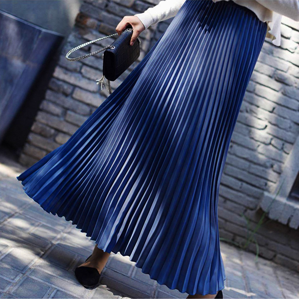 FREE OSTRICH Spring Women Solid pleated skirt Elegant Midi Elastic Waist Maxi Skirt chiffon skirt jupe tulle femme 201110