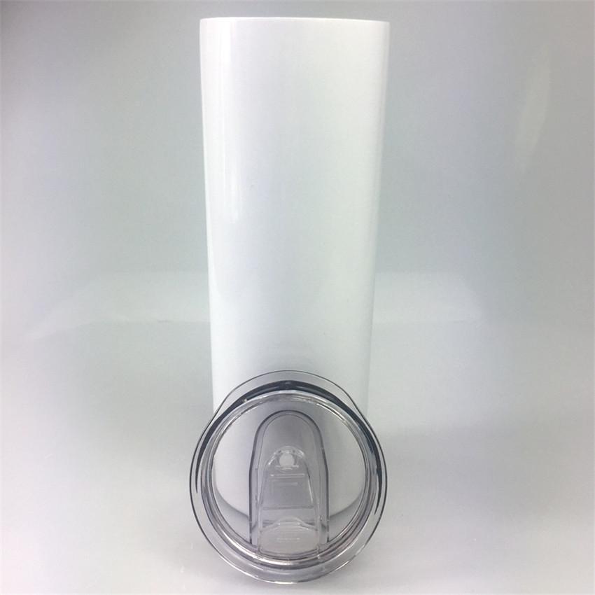 US Local Warehouse Sublimation Straight Skinny Tumbler 20oz blank white Stainless steel vacuum insulated cup with slid lid plastic straw individual bo