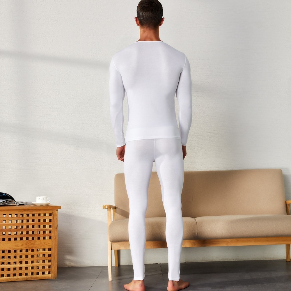 SEOBEAN WINTER AUTUMN NEW Men's sexy SOLID Long johns Low Rise Thermal Underpants leggings and top set 201023