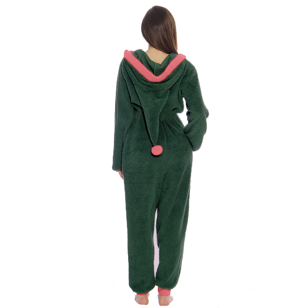 Women Fleece Jumpsuits Christmas Pajamas Santa Sleepwear Xmas Long Sleeve Zipper Hooded Rompers Fall Winter Warm Jumpsuits 201007