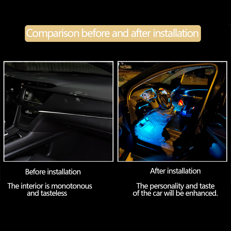 Car Interior Ambient Light Backlight EL Neon Strip 12V RGB Multiple Modes App Sound Control Auto Decorative Door Atmosphere Lamp
