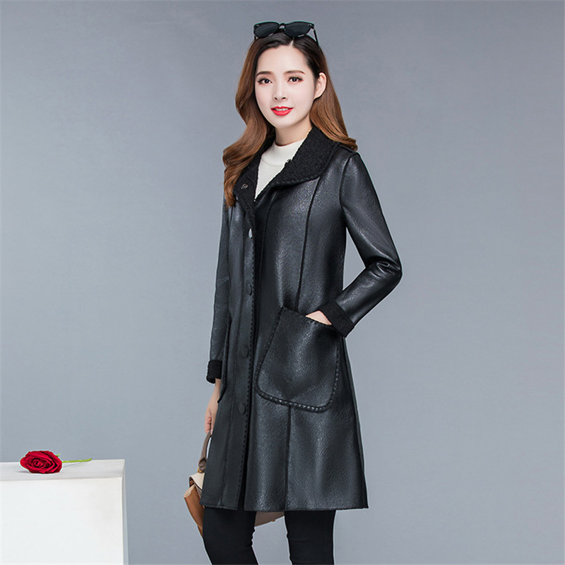 Winter warmth faux leather coat women black Brown plus size tops PU jacket new lapel leisure fashion plus thick coat LR728 201226