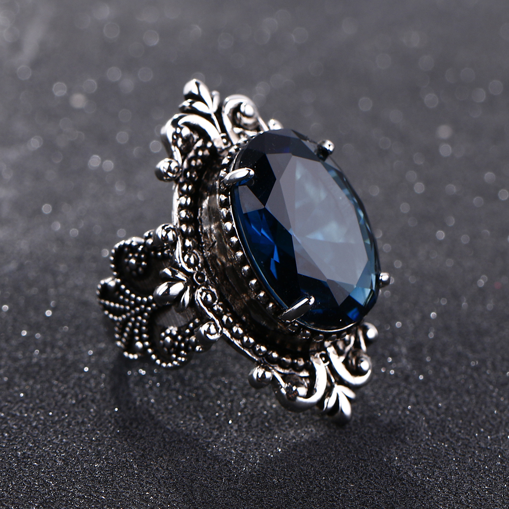 Big Peacock Blue Sapphire Rings for Women Men Vintage Real Silver 925 Jewelry Ring Anniversary Party Gifts