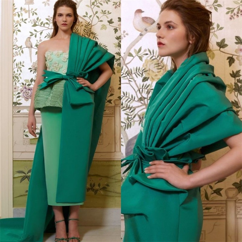 New Arrival Green Prom Dresses Ruffles Chic Satin Evening Dress Appliqued Lace Formal A-line Pageant Dress Custom Made Knee Length