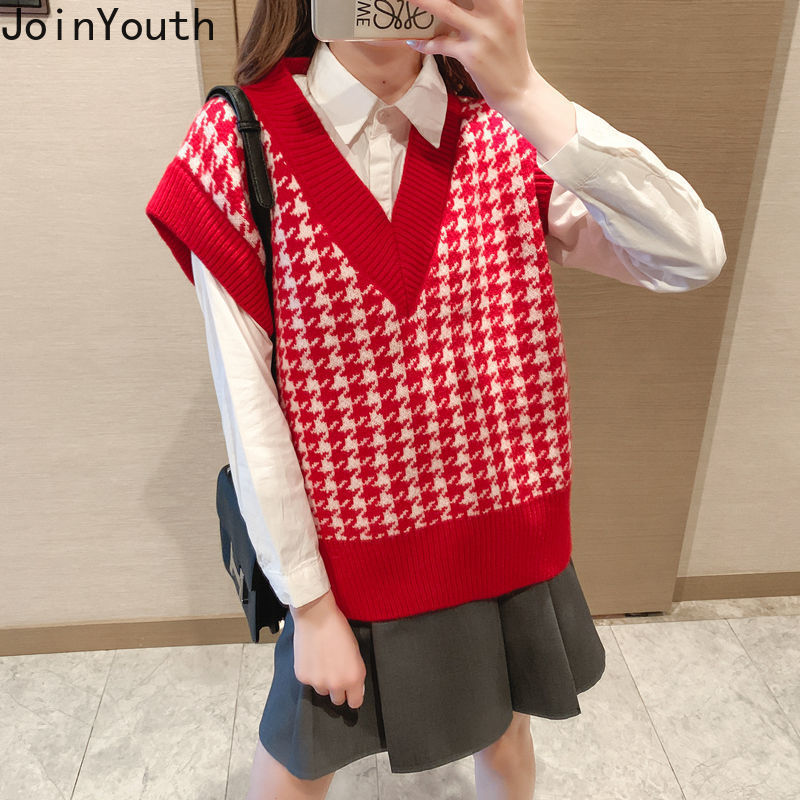Joinyouth Oversized Knitted Vest Sweater for Women V Neck Sleeveless Loose Female Waistcoat Chic Tops New Fashion Tank 201224