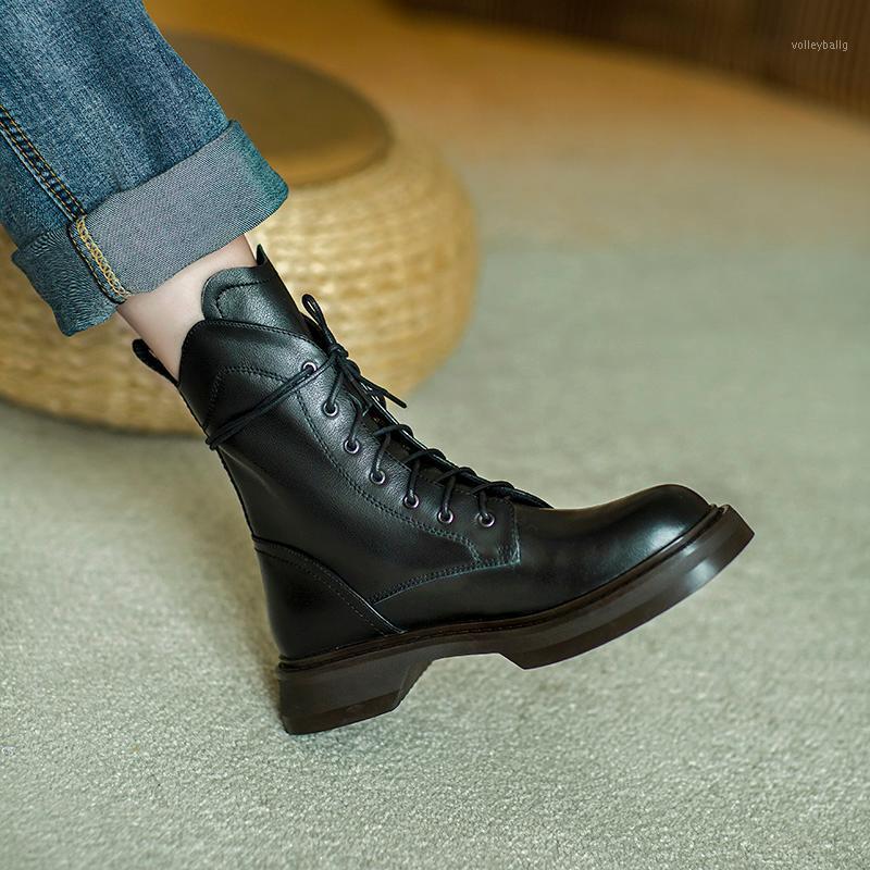 MORDOAN Genuine Cow Leather boots women's thick-soled short boots British style lace round toe flat ankle women1, Black
MORDOAN Genuine Cow Leather boots women's thick-soled short boots British style lace round toe flat ankle women1, Black