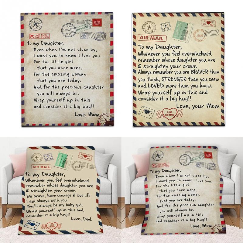 To My Daughter Travel Reversible For Bed Sofa Gifts Postcard Air Mail Quilts Letter Printed Vintage Soft Flannel Throw Blanket
To My Daughter Travel Reversible For Bed Sofa Gifts Postcard Air Mail Quilts Letter Printed Vintage Soft Flannel Throw Blanket