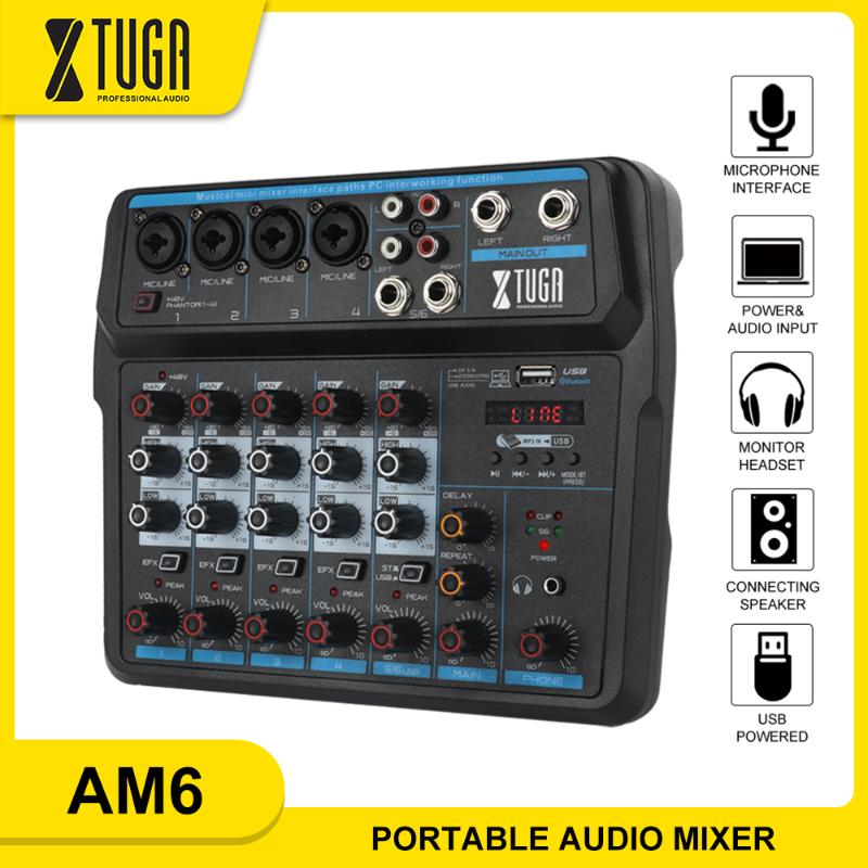 XTUGA AM6 6 Channel Mini Audio Mixer DJ Console with Sound Card,Bluetooth,USB, 48V Phantom Power for PC Recording Singing Party
XTUGA AM6 6 Channel Mini Audio Mixer DJ Console with Sound Card,Bluetooth,USB, 48V Phantom Power for PC Recording Singing Party
