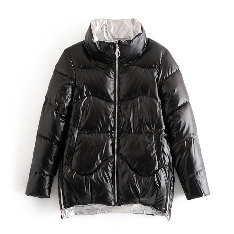Women Winter Parkas Jackets Thick Warm Down Cotton Coats Solid Shiny Fabric Parkas Zipper Padded Pocket Cold Outwear 201026
