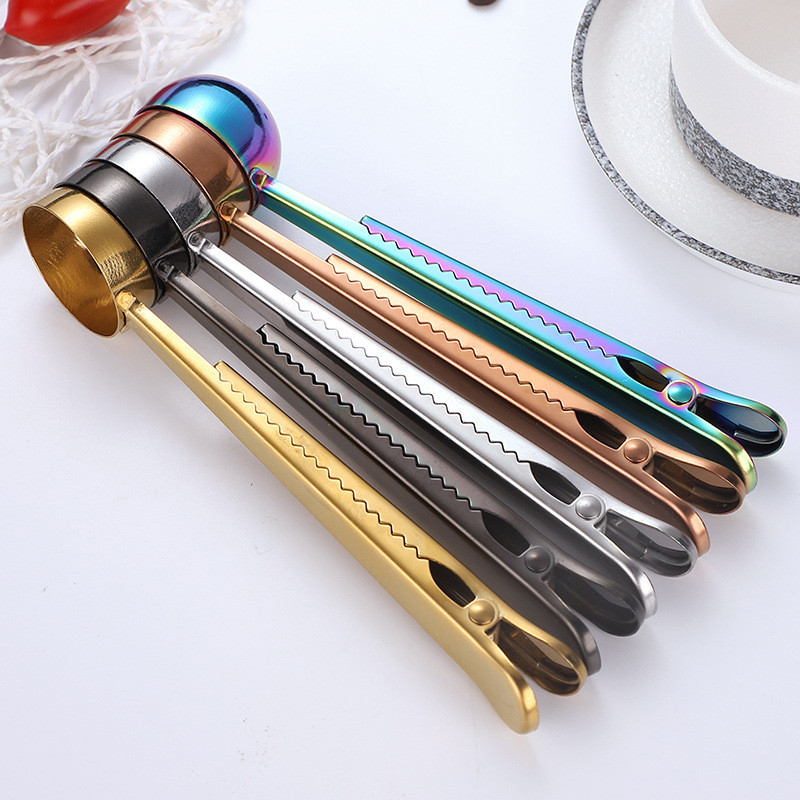 Coffee Scoop with Bag Clip 304 Stainless Steel Spoon Food Storage Clamp 2 in 1 Spoons for Measuring Coffee Tea Powder Free Shipping