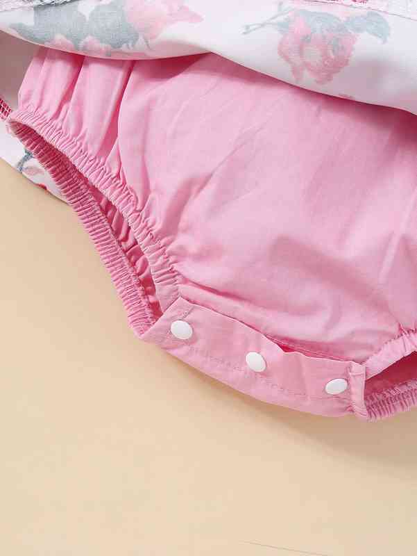 Baby Floral Print Eyelet Embroidery Combo Bodysuit Dress SHE