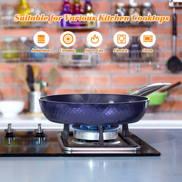 Cooking Utensils Frying Pan Sets Non Stick 3Pieces Blue 3D Diamond Cookware 20/24cm 18cm Saucepan - Pots and Pans Set Aluminum Ceramic Coating