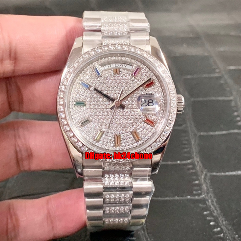 High Quality Watches TW 36mm Day-Date Diamond Rainbow ETA2836 Automatic Mens Womens Watch 128349 Pavé Diamonds Dial 904L Steel Bracelet Ladies Gents Wristwatches, Vip
High Quality Watches TW 36mm Day-Date Diamond Rainbow ETA2836 Automatic Mens Womens Watch 128349 Pavé Diamonds Dial 904L Steel Bracelet Ladies Gents Wristwatches, Vip