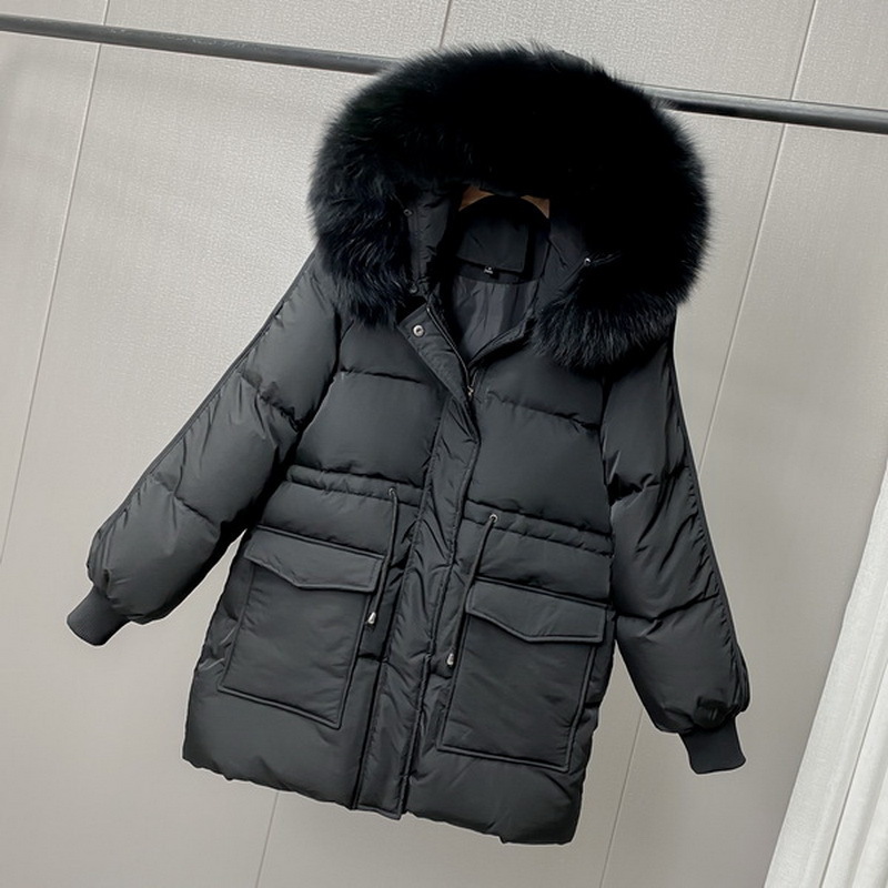 Winter White Duck Down Jacket Women Medium Long Hooded Down Coat Female Casual Thick Solid Fur Collar Jacket LJ201127