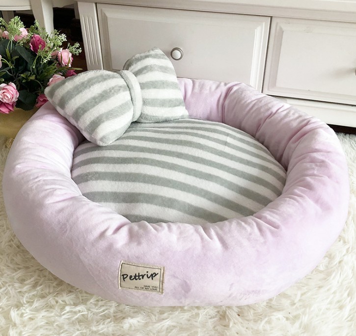 Cute bow dog kennels Warm winter Teddy plush dog nest four seasons pet nest kitten cat dog bed
