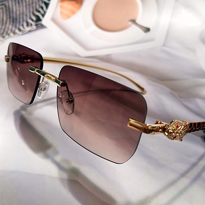 Sunglasses Alloy Leopard Leg For Men Vintage Small Square Rimless Black Brown Gradient Sun Glasses Women Shades, White;black
Sunglasses Alloy Leopard Leg For Men Vintage Small Square Rimless Black Brown Gradient Sun Glasses Women Shades, White;black