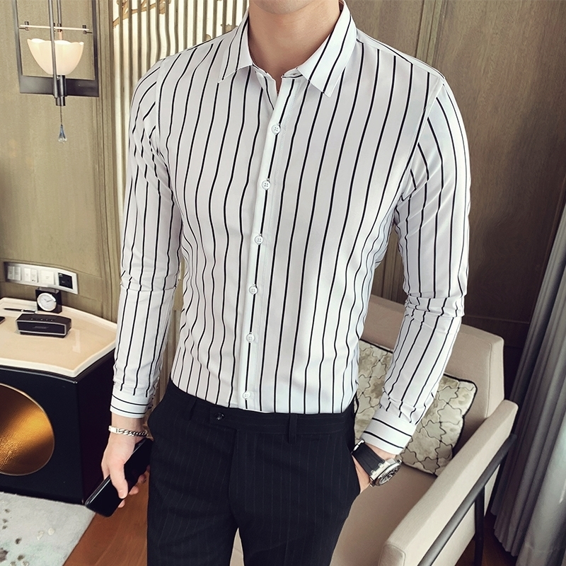 Fashion New Men Long Sleeve Shirts Male Striped Classicfit Comfort Soft Cotton Casual ButtonDown Shirt 201124