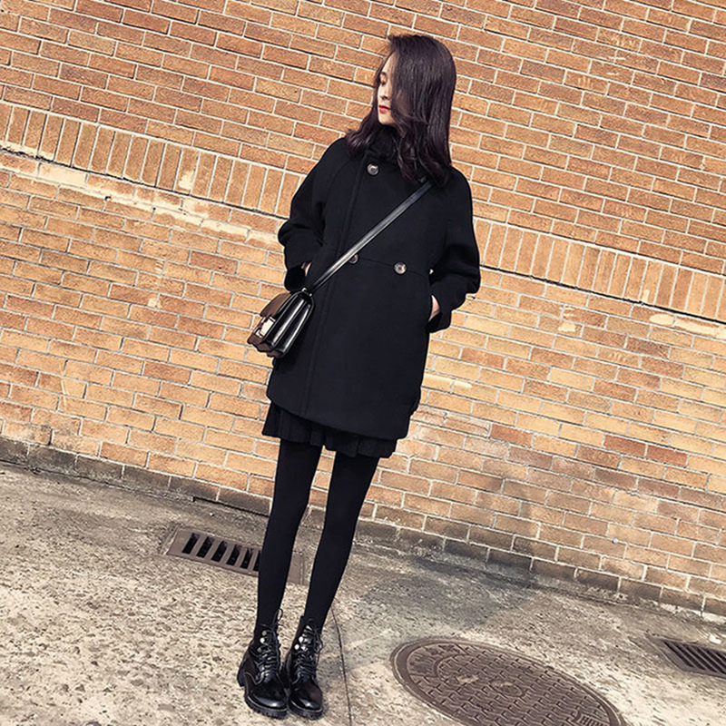 New Autumn Winter Women Coat Plus Size Fashion Turn-Down Collar Solid Loose Woolen Blends Coat For Women Larger BLACK Outerwear 201103