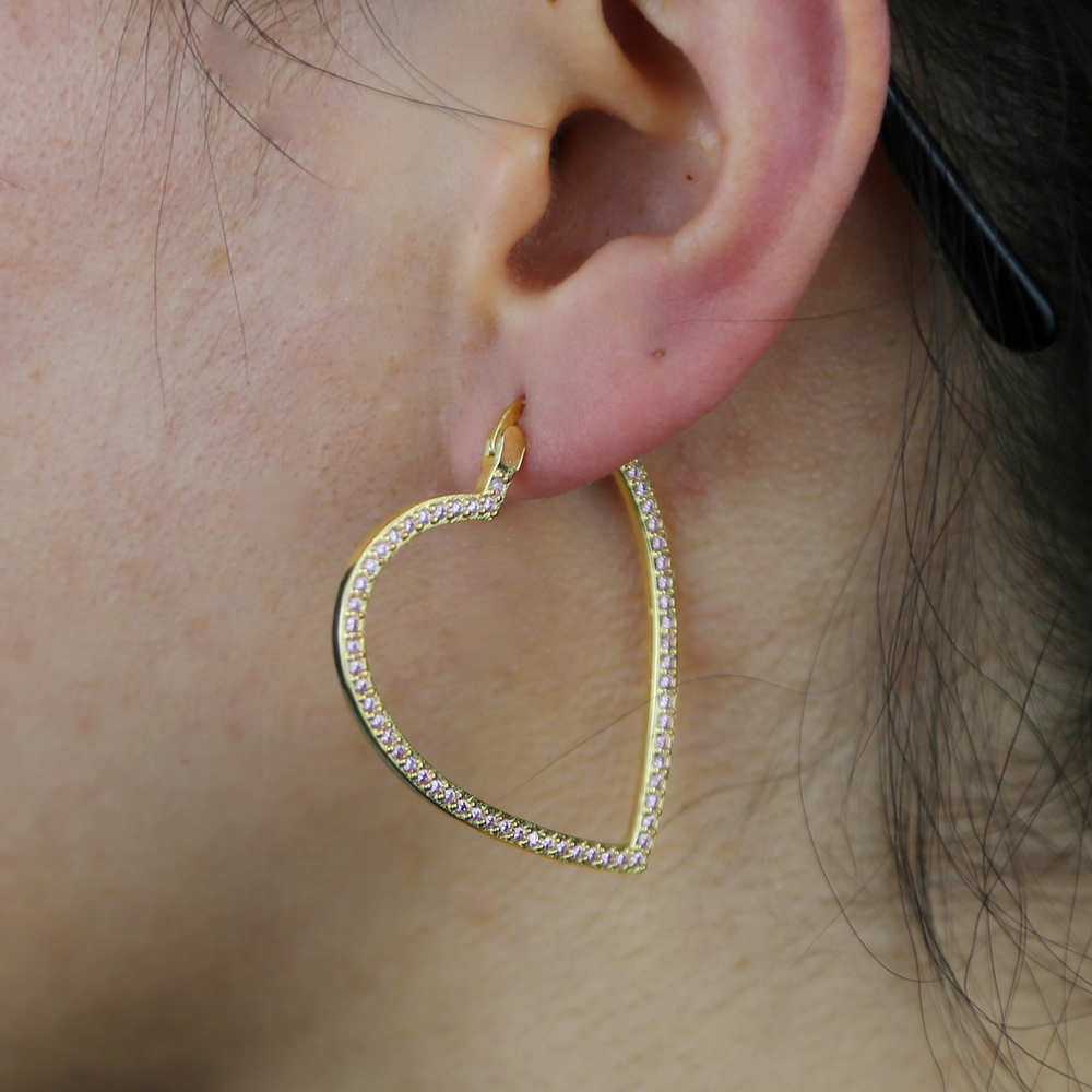2021 valentines gift fashion women jewelry gold color white blue pink cz hollow heart shaped hoop earring drop ship