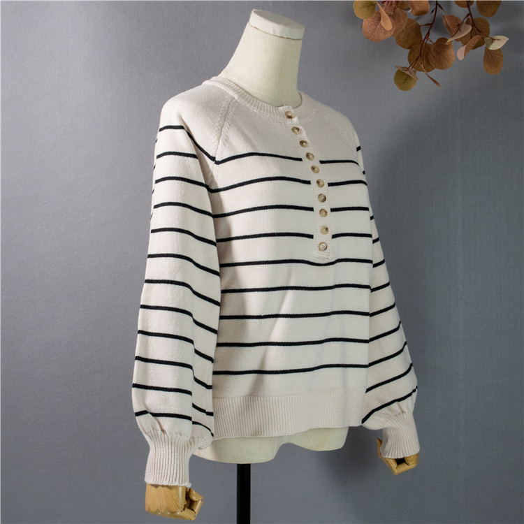 Colorfaith New Autumn Winter Women Sweater V-Neck Buttons Knitted Pullovers Striped Casual Fashionable Wild Tops SW6154 201023