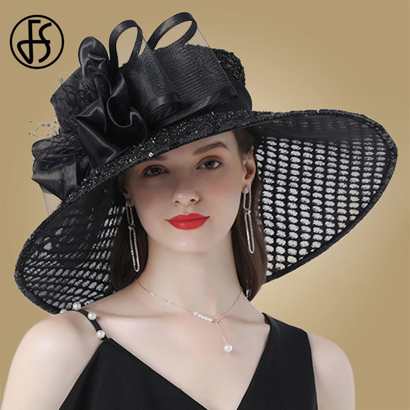 FS Purple Ladies Fascinator Hats Wedding Kentucky Derby Hats For Women Flower Hats Large Wide Brim Fedora Organza Hat Church 201102