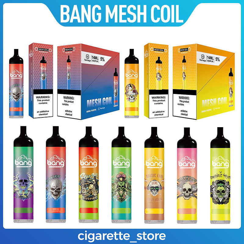Original Bang Mesh Coil 6000 Puffs Bars Disposable E cigarettes Vape Pen 14ml Pre-filled Pods Cartridge 850mAh Rechargeable Battery duo max
Original Bang Mesh Coil 6000 Puffs Bars Disposable E cigarettes Vape Pen 14ml Pre-filled Pods Cartridge 850mAh Rechargeable Battery duo max