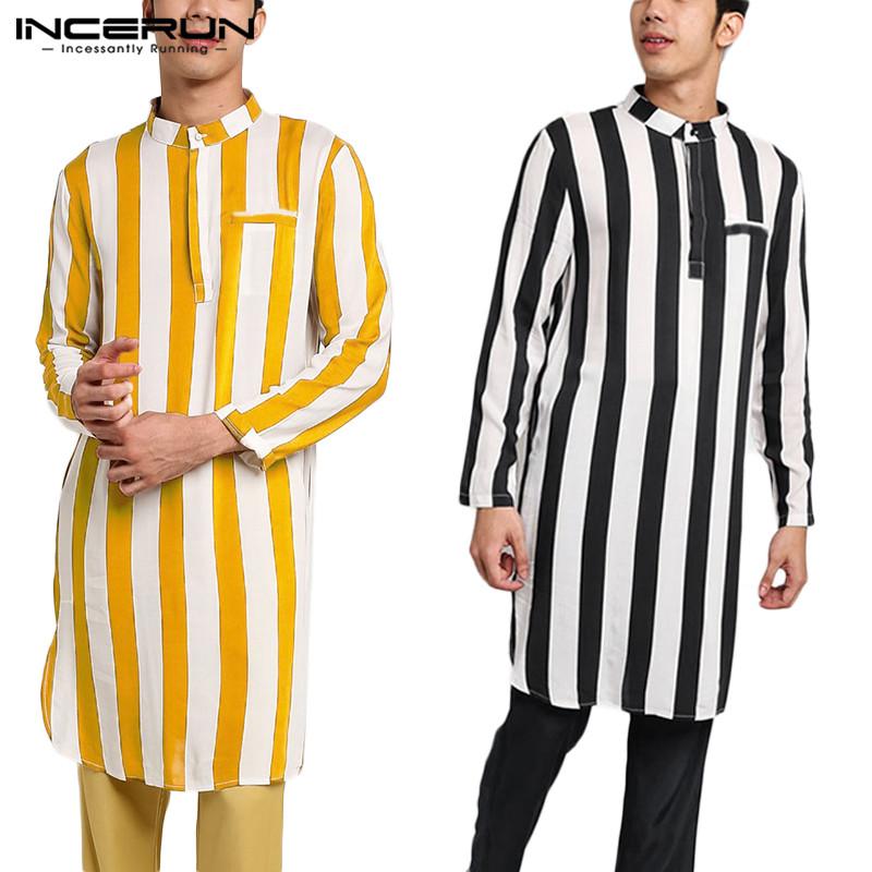 Fashion Striped Men Long Shirts Stand Collar Long Sleeve Clothes Casual Muslim Kaftan Streetwear INCERUN Plus Size, Black
Fashion Striped Men Long Shirts Stand Collar Long Sleeve Clothes Casual Muslim Kaftan Streetwear INCERUN Plus Size, Black