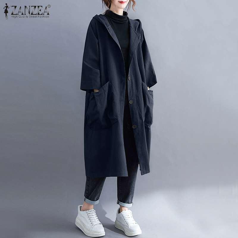 Womens Autumn Long Trench ZANZEA Korean Solid Windbreakers Casual Fashion Hooded Coats Female Single-breasted Pockets Plus Size, Black
Womens Autumn Long Trench ZANZEA Korean Solid Windbreakers Casual Fashion Hooded Coats Female Single-breasted Pockets Plus Size, Black