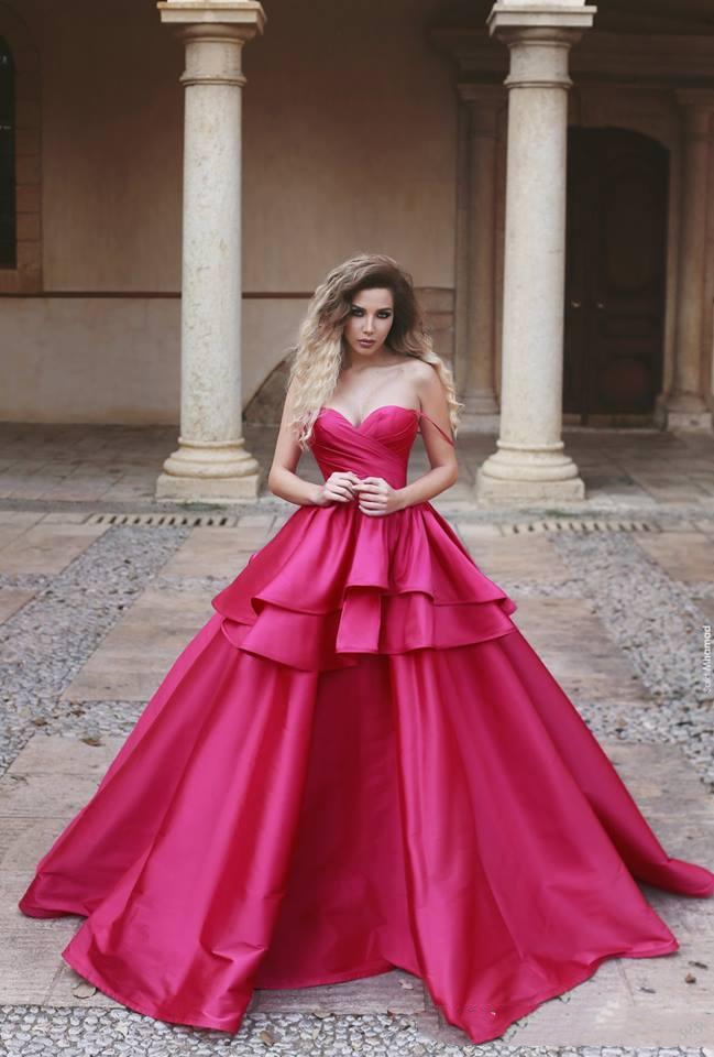 Fuchsia Taffeta Prom Pageant Dress Tiered Skirt Floor Length A-Line Spaghetti Straps Long Evening Gowns Corset Women Special Occasion Wear 2022 robes 