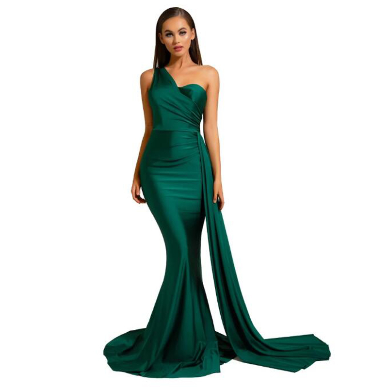 Elegant One Shoulder Maxi Dress Robe Burgundy Sleveless Draped Bodycon Floor Length Long Evening Party Dress Gown T200604