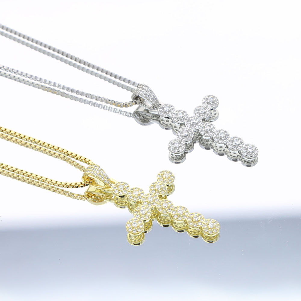 high quality 41+10cm hip hop bling jewelry wholesale iced out bling 5A cubic zirconia cz pray cross pendant women necklace