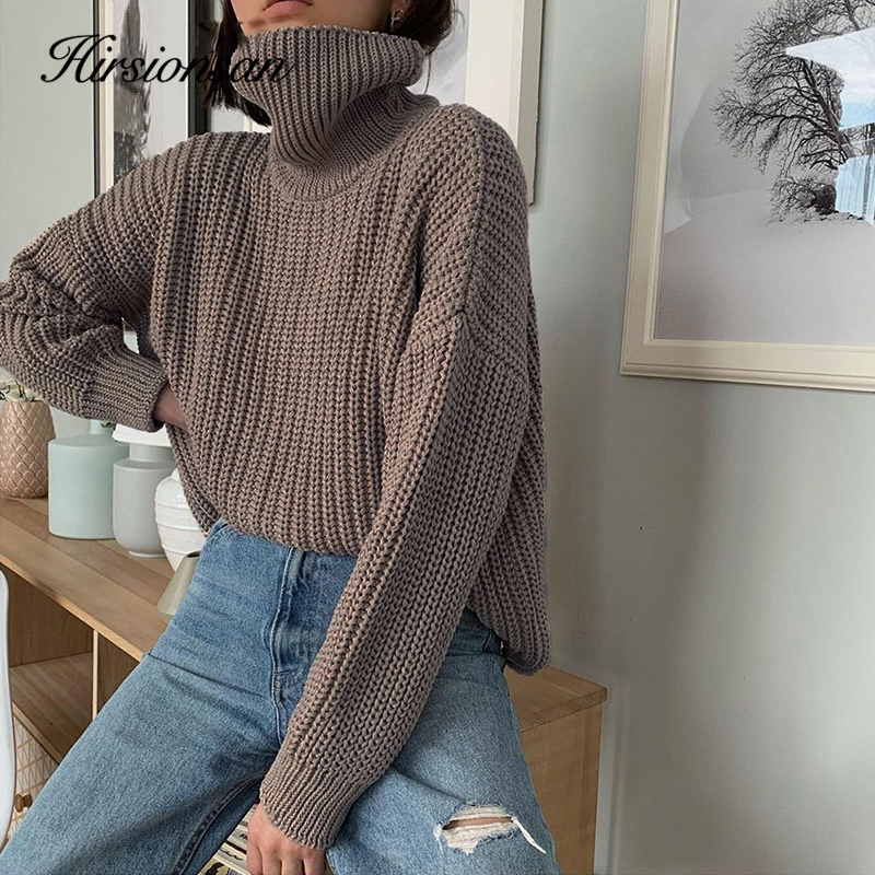 Womens Sweaters Hirsionsan Turtle Neck Sweater Women Korean Elegant Solid Cashmere Soft Oversized Thick Warm Female Pullovers Tops 220906