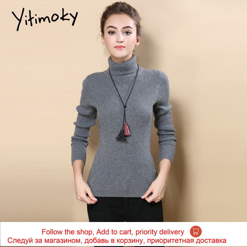 Women sweaters and pullovers Acrylic Turtleneck knitted winter clothes Korean sweater long sleeve Casual Solid striped shirt 201119