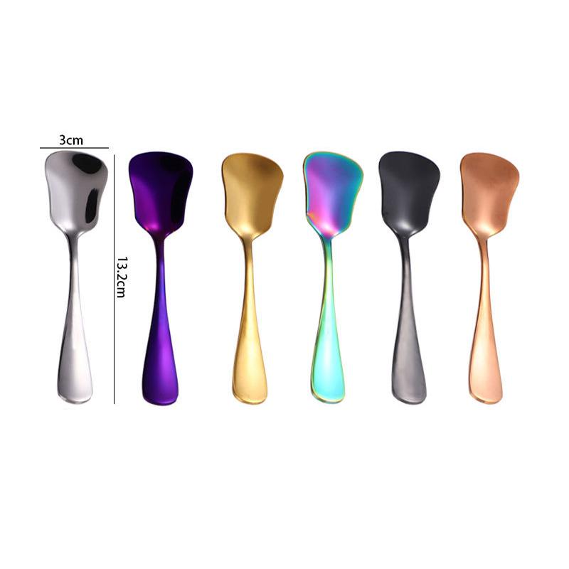 Stainless Steel Spoon Shovel Mini Coffee Spoons Titanium Plating Colorful Rainbow Rose Gold Tableware Square Head Teaspoons Gift