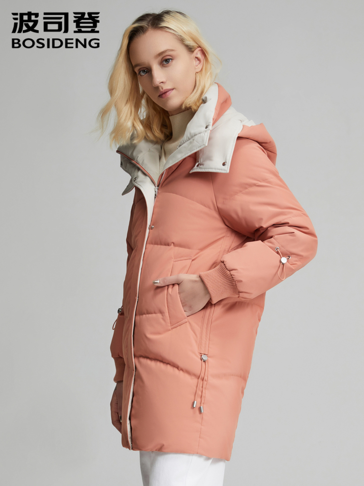BOSIDENG women detachable hat 90%white duck down jacket mid-long slim women coats winter windproof thick snow outwear B90141360 201019
