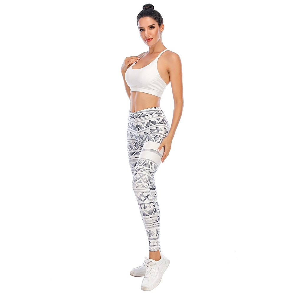 Zohra Sexy Women Gray Aztec Printed Fitness Leggins Fashion Slim Legins High Waist Leggings Pants 201014